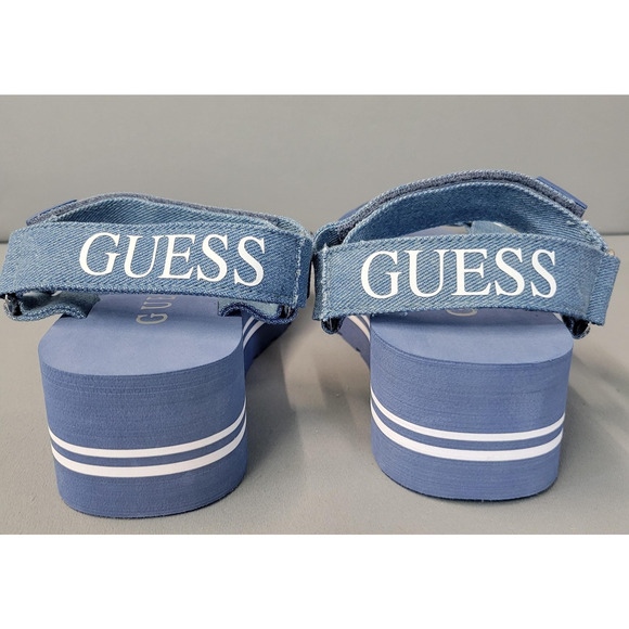 Guess Platform Sandals Womens Size 8M Blue Denim Logo Strap Flatform GWAVIN3 - Picture 7 of 11